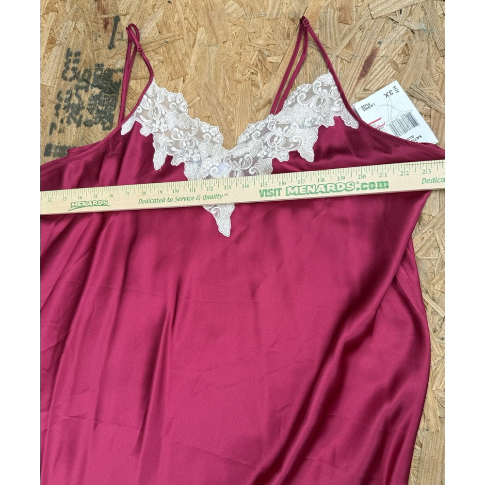 New VTG Jaclyn Smith Intimates Plus Satin Nightgown 3X Burgundy Lace Trim Slip - Picture 3 of 9